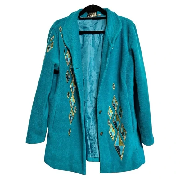 Bob Mackie Teal Fleece Jacket - Picture 2 of 8